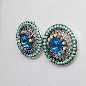 Circle Stud Earring Turquoise Blue Gem